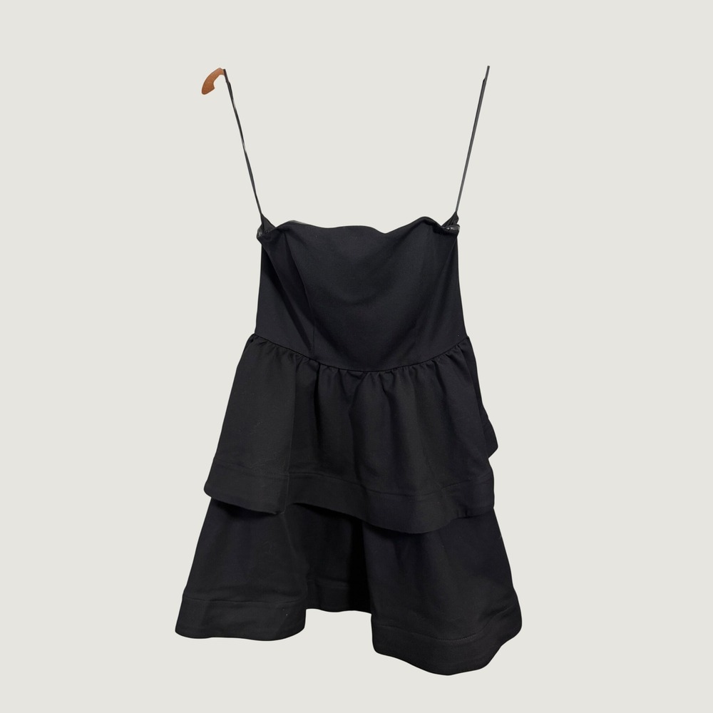 ASTR The Label Black Strapless Tiered Ruffle Mini Dress Size S